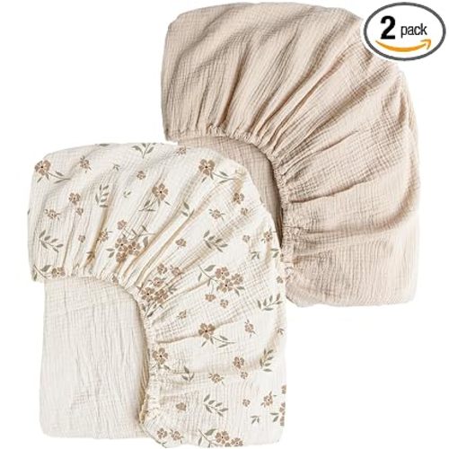 Konssy 2 Pack Muslin Crib Sheets for Standard Crib Mattress, 52" x 28"
