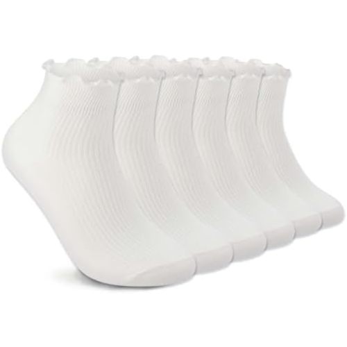 DarkCom Ruffle Socks Womens 6 Pairs Cute Ankle Lettuce Edge Frilly Crew Socks