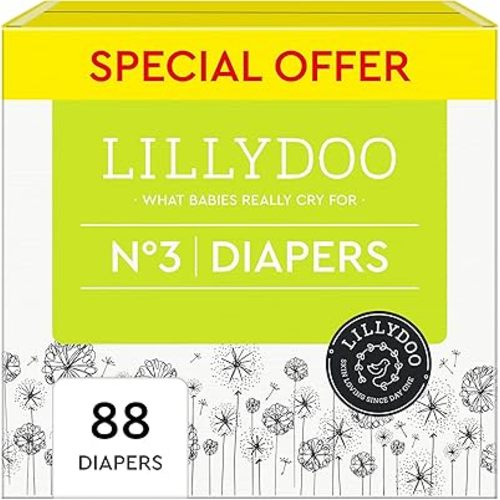 Diapers - Size 3 (13-22 lbs), Half-Monthly Supply (88 Count), Skin-Friendly, Ultrasoft, Chlorine-Free & Absorbent Baby Diapers