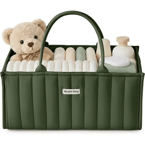 Blissful Diary Baby Diaper Caddy Organizer, Nursery Storage, Deep Green
