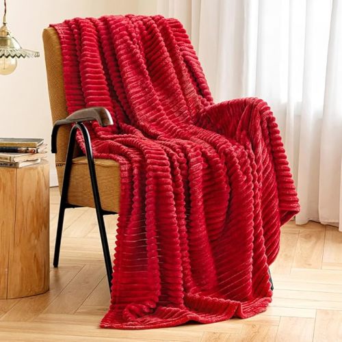 MIULEE Red Fleece Blanket with Stripe Pattern Fuzzy Flannel Soft Warm Throw Blanket Plush Cozy Christmas Boho Decor 30"x40"