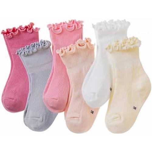 Velice Baby Girls Ruffle Socks Infant Toddler Girls Frilly Dress Cute Crew Socks 6 Pairs