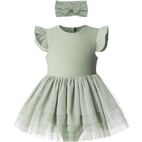 O2 BABY Organic Cotton Baby Girls Tutu Dress Baby's Tulle Dress with Headband Outfit Set 0-24Months