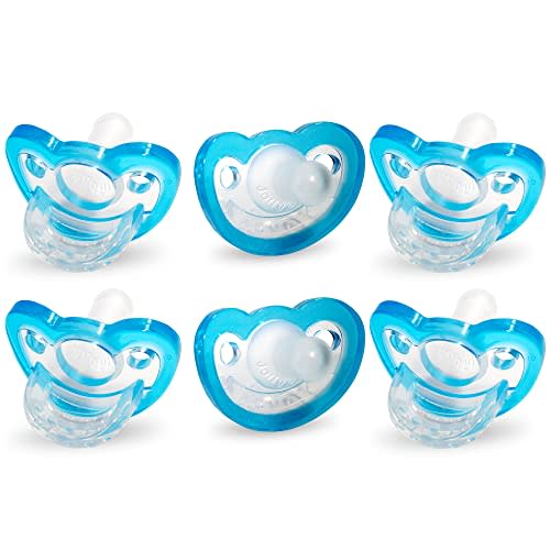 RaZbaby Jollypop Pacifier for Babies 3 Months and Up, USA Made, Natural Shaped Orthodontic Binky, Lovingly Shared in NICUs & Hospitals Worldwide, Medical-Grade 100% BPA-Free - 6 Pack - Blue