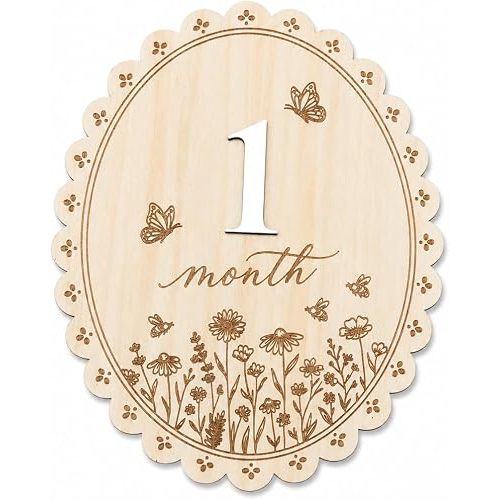 Baby Monthly Milestone Signs, Baby Monthly Milestone Girls, Wooden Double-Sided 1-12 Months Baby Signs with Changeable Numbers, Newborn Photography Props, Nursery Decor for Girls (QR7)