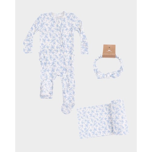 Girl's Romi Floral 2-Way Zip Footie Romper, Headband & Blanket Set, Size Newborn-9M