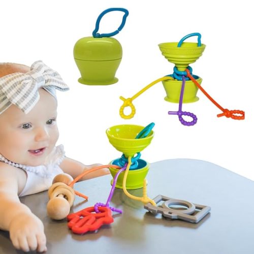 Suction Cup High Chair Toys Holder | 3 Toy Tethers Keep Toys from Falling | Holds Teethers, Snack Cups | for Babies 6-12 Months | Perfect for Travel and Restaurant
