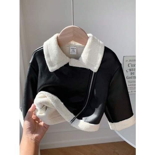 SHEIN Baby Girl Autumn/Winter Cute Versatile Color Block Thermal Lined Faux Fur Jacket Baby Girl Leather Jacket Baby Jacket Baby Girl Sherpa Jacket Baby Girl Faux Leather Jacket Fall | SHEIN USA