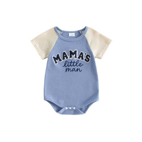 BemeyourBBs Newborn Baby Boy Summer Clothes Baby Boys Mama's Little Man Outfit Waffled Bubble Romper Casual Letter Embroidery Crew Neck Raglan Short Sleeve Bodysuit Jumpsuit