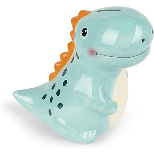 Ceramic Dinosaur Piggy Bank for Boys, Large Porcelain Coin Bank for Child, T-Rex Money Bank for Baby, Nursery Room Decor, Birthday Christmas