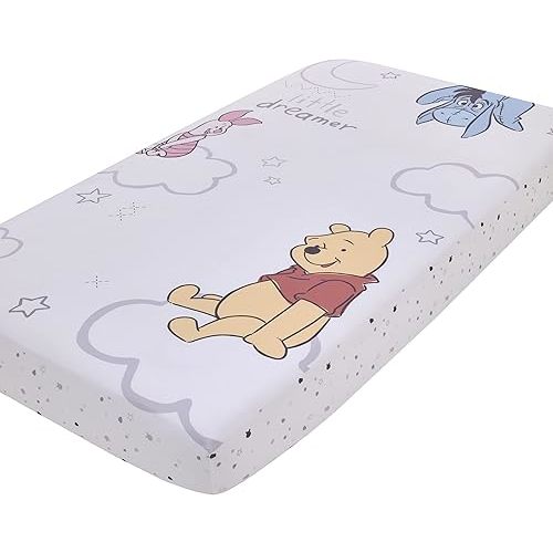 Disney Winnie The Pooh Blustery Day Tan, Red and White Little Dreamer Nursery Photo Op Fitted Crib Sheet