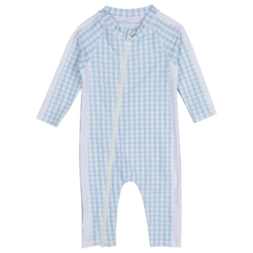 SwimZip: Sunsuit - Long Sleeve Romper Swimsuit | "Blue Gingham"
