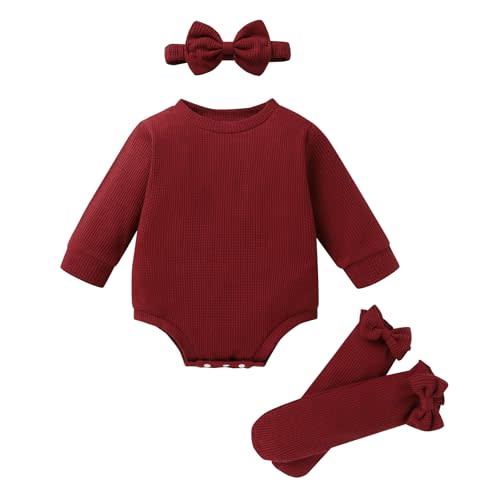 Happy Town Baby Girl Romper First Birthday Outfit Long Sleeve Bubble Sweatshirt Headband Sock Newborn Fall Winter Clothes