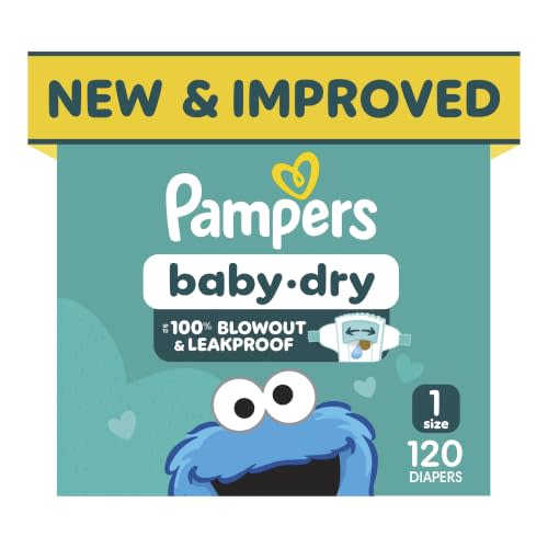 Pampers Baby Dry Ultra Cushiony Diapers, Size 1 (8-14 lbs), 120 Count, Up to 100% Leakproof (Packaging May Vary)