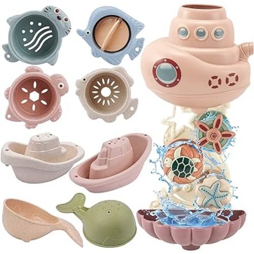 Bath Toys for Toddlers 1-3 - Kids Toddler Baby Bath Toys for 1 2 3 Year Old Girl Boy Gifts, Toddler Bathtub Bath Toys 1 2 Year Old Boy Girl Toys with Cute Sea Animal Spinning Gears n Cups