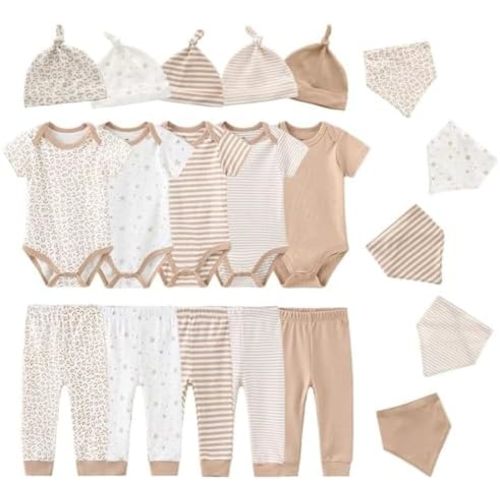 Baby Short Sleeve Jumpsuit Essentials Infant Clothing Set 20-Piece for Boys and Girls