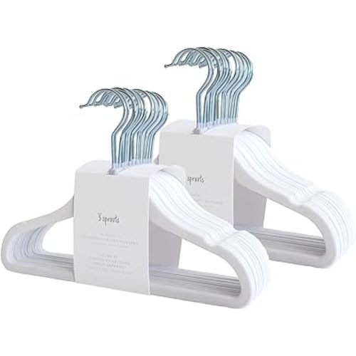 3 Sprouts Velvet Baby Hangers - Non-Slip Hanger for Infant, Toddler, Baby Clothes - Closet Kids Hangers with Slim Design, Nordic Colors, Pack of 30 - White