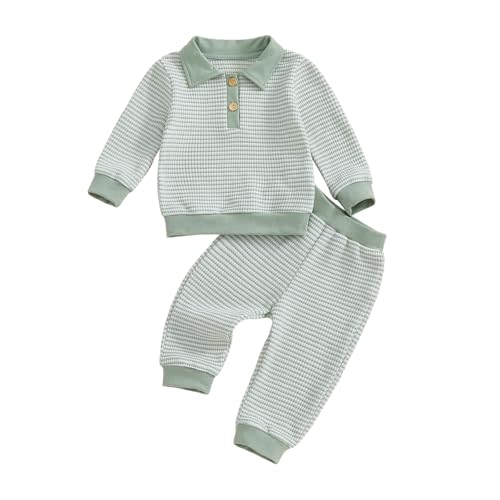 VISGOGO Baby Boy Clothes Toddler Fall Winter Outfit Sweater Toddler Boy Striped Clothes 6 12 18 Months 2 3T 4T Pant Set