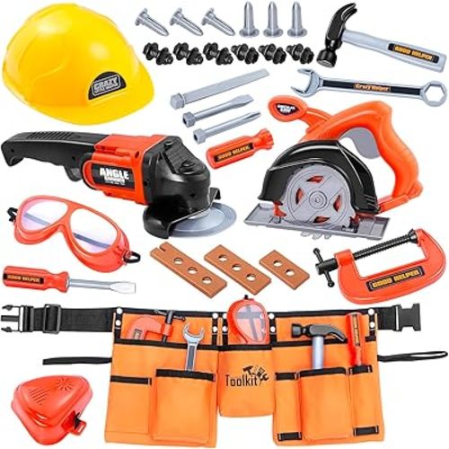 Kids Tool Set-Zealous Pretend Construction Toy with Kids Tool Belt, Toddler Tool Set with Angle Grinder Toys & Circular Saw, Child Play Tool Set for Boys Girls Ages 3,4,5,6,7 Years Old