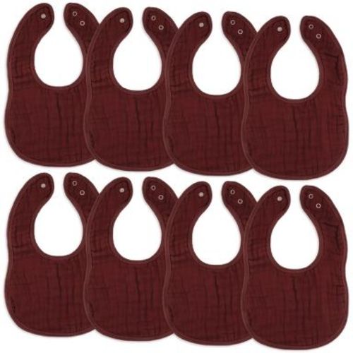 Muslin Cotton Baby Bibs, 8 Pack, Adjustable Size with Easy Snaps, Soft and Super Absorbent, Washable and Reusable By Comfy Cubs - Wine