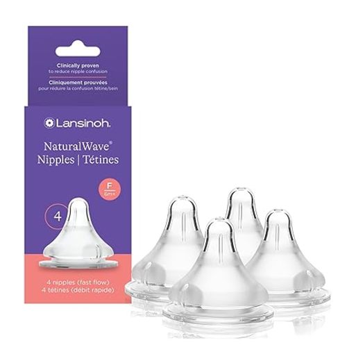 Lansinoh NaturalWave Baby Bottle Nipples, Slow Flow, Size S,1+ Month, 4 Count – 100% Soft, Durable Silicone, Made Without BPA BPS, Anti-Colic, Supports Baby’s Developing Mouth and Teeth