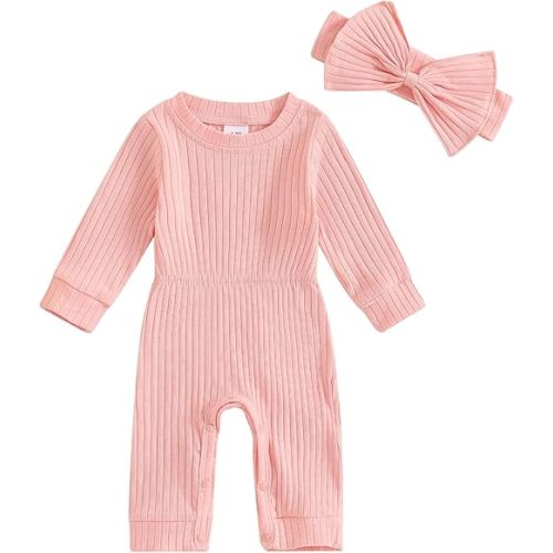 Karwuiio Newborn Baby Girl Coming Home Outfit Long Sleeve One Piece Romper Jumpsuit Infant Fall Clothes Sets