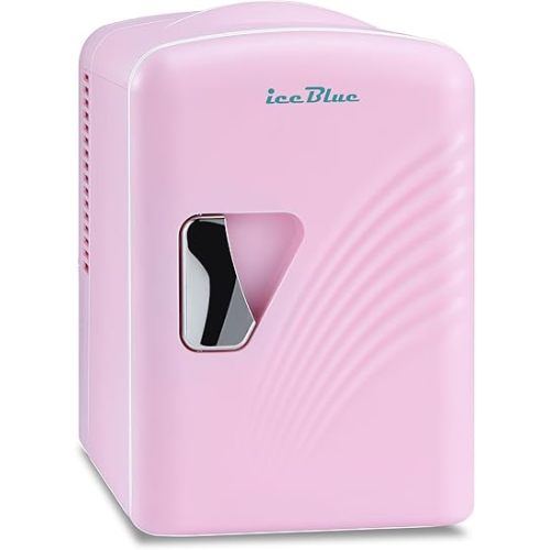 Iceblue Retro 4L/6 Can Mini Fridge,AC Plug & 12V Car Charger Small Refrigerator,Compact & Portable Mini Fridge, 4A Cooling Mini Refrigerator for Bedroom,Car,Office,Dorm,Gift - Pink