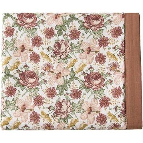 Little Jump Boho Vintage Floral Muslin Blanket Baby Quilt - Silky Soft and Breathable Crib Blanket for Daycare - Large 47" x 47" - 2 Layers Toddler Summer Blankets for Girls (Vintage Floral-2)