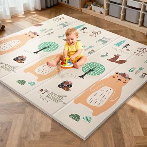 UANLAUO Baby Play Mat, Extra Large Foldable Playpen Mat, Reversible Foam Play Mat for Babies and Toddlers 6-12 Months, Waterproof & Non-Toxic Baby Mat for Floor, Portable Baby Playmat for Tummy Time