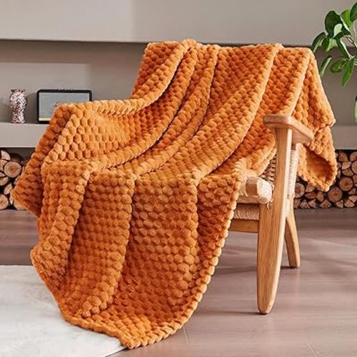 Burnt Orange Throw Blanket 50 x60 Inches, Soft Plush 330GSM Flannel Fleece Blanket, Cozy Lightweight Warm Decorative Blanket for Couch Sofa Bed, All Season Use