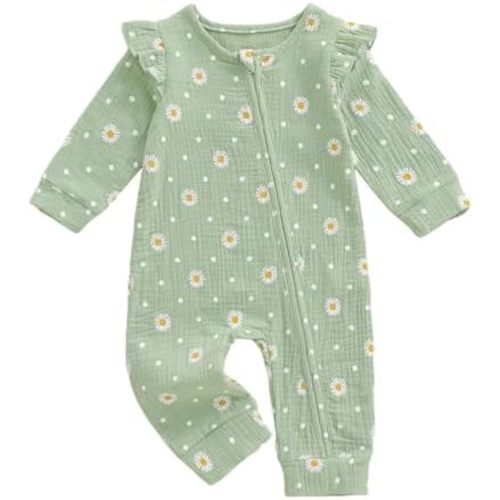 Newborn Baby Girl Clothes Daisy Ruffle Onesies Romper Infant Zipper Jumpsuit Spring Summer Outfits