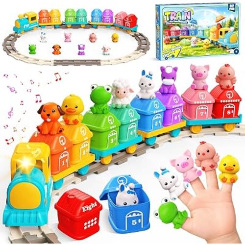 Electric Train Set for Toddler with Farm Animals, Music & Lights, Ages 2-4
