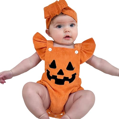 My First Halloween Baby Girl Outfit Newborn Pumpkin Bubble Romper Bodysuit Corduroy Overalls Infant Ghost Clothes
