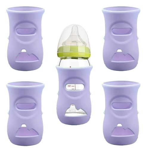 4 Pack Silicone Sleeves for Avent Natural Glass Baby Bottles, Anti Breakage Baby Bottle Holder, Compatible with Philips Avent Glass Natural Baby Bottle, BPA Free (Purple, 8 OZ)