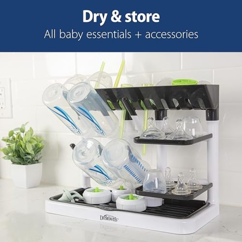 Dr. Brown's Drying Tower, Stand-Up Drying Rack, Countertop Baby Bottle Drying with Organized Storage for Baby Essentials, Space Saving Vertical Rack