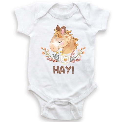 Hay - Cute Horse - Baby Bodysuit - Baby Girl - Baby Shower Gift - Farm Animal Lover