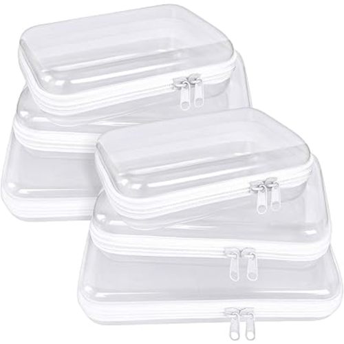 6 pcs Clear Hard Shell Zipper Case, Travel Makeup & Toiletry Organizer, Zippered Toy Storage, Pencil Case, Toy Storage Box, Hard Plastic Cosmetic Bag for Storage ,Travel Transparent Zipper Storage Box