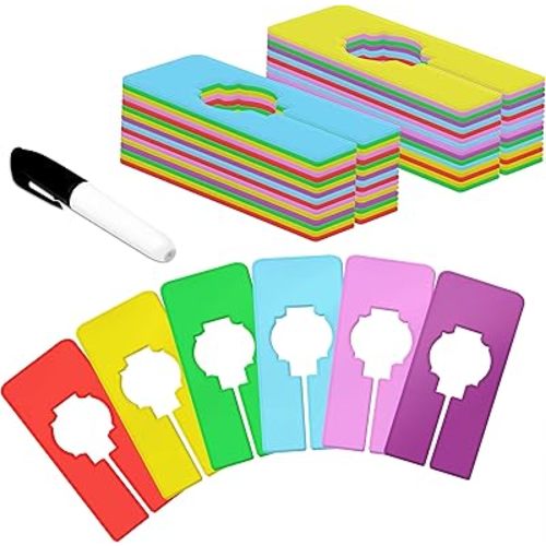 30 PCS Closet Rack Dividers, 6 Colors Rectangular Clothing Hanger Dividers with a Bonus Marker, Writable & Reusable for Sorting Clothes Size, Color Brand
