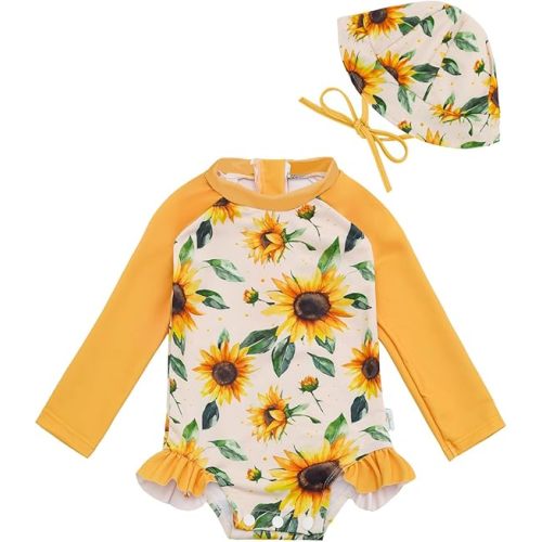 babygoal Long Sleeve One-Piece Zipper Swimsuit with Hat
