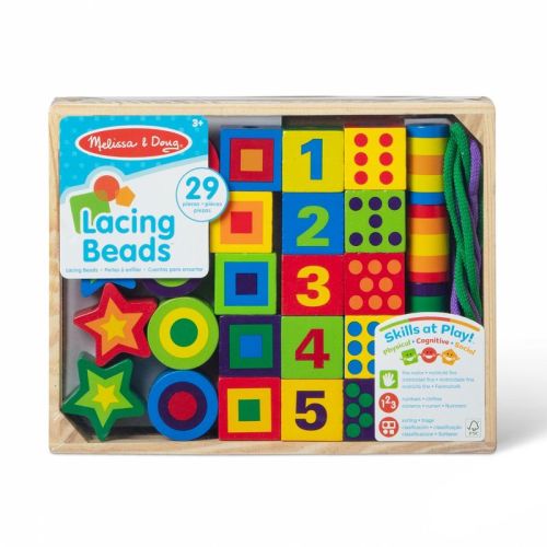 Melissa & Doug Deluxe Wooden Lacing Beads - Educational Activity With 27 Beads and 2 Laces
