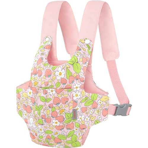GAGAKU Baby Doll Carrier for Kids, Reborn Dolls Carrier Accessories for Girls, Baby Dolls Sling Carrier with Adjustable Straps - Pink Strawberry