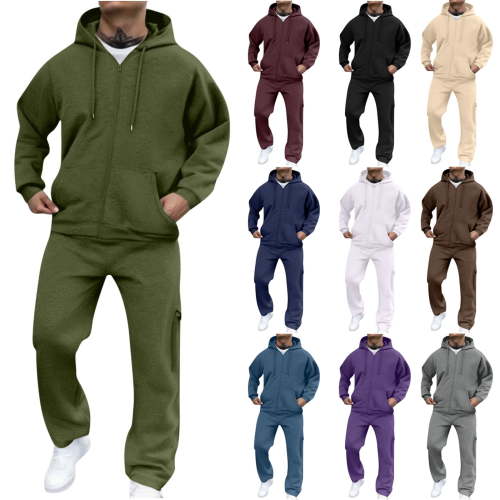 Mens Track Suits 2 Piece Set Hoodies and Cargo Sweatpants Full Zip Athletic Tracksuit Casual Winter Jogging Suits Wine 3XL