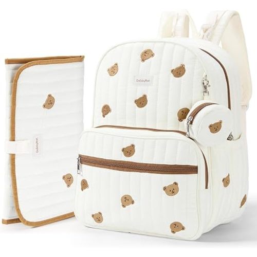 Large Diaper Bag Backpack with Changing Pad, Insulated Bottle Pockets, Travel & Hospital Bag for Mom & Dad (Large - Beige Bears)