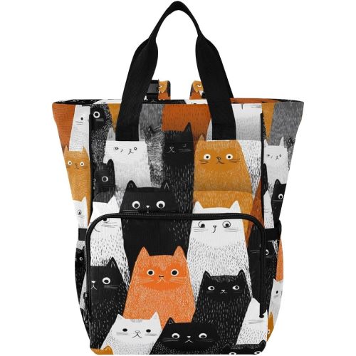 Black and White Orange Cat Diaper Bag Backpack for Baby Travel Diaper Bag for Mom/Dad Large Capacity Maternity Bag Diaper Tote Bag with Multiple Pockets Nappy Bag