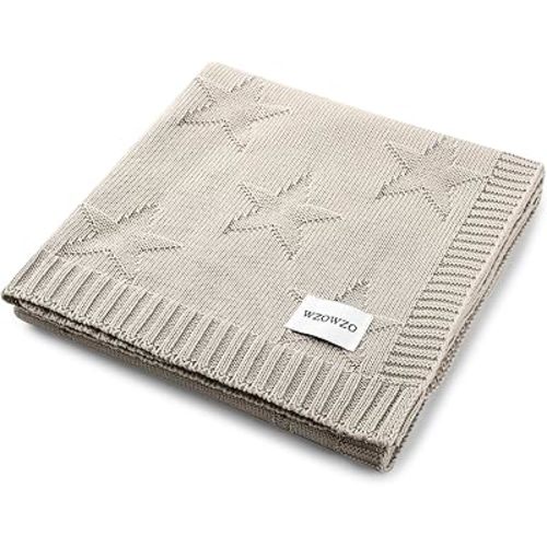 30x40 Inches Knitted Star Jacquard Baby Blanket with Soft Fleece Backing, Warm Skin-Friendly Newborn & Toddler Blanket - Ideal