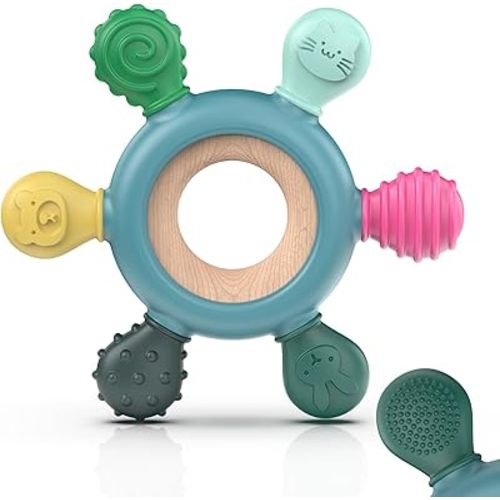 akolik Teething Toys for Babies, Baby Teethers Toy Teething Ring Silicone, Grasping Teething Toy, BPA Free Teething Newborn Accessories for Baby 0 3 6 9 12 18 Months (Blue B)