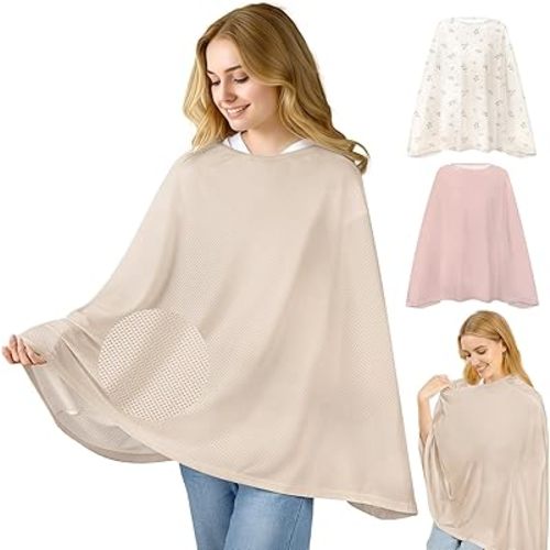 Basumee Nursing Cover for Breastfeeding Full Privacy Soft Breathable Mesh Breastfeeding Cover Multi-Use Breast Feeding Covers for Women Moms Baby Feeding Privacy Nursing Covers, Oatmeal