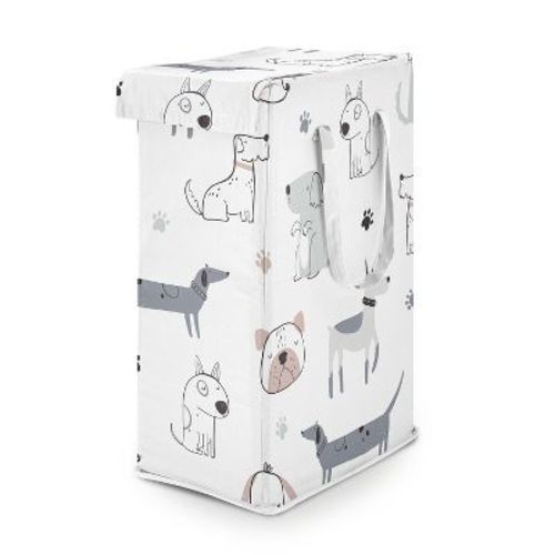 Sweet Jojo Designs Boy, Girl, Unisex/Gender Neutral Foldable Laundry Hamper with Handles Cartoon Puppy Grey Taupe and Blue