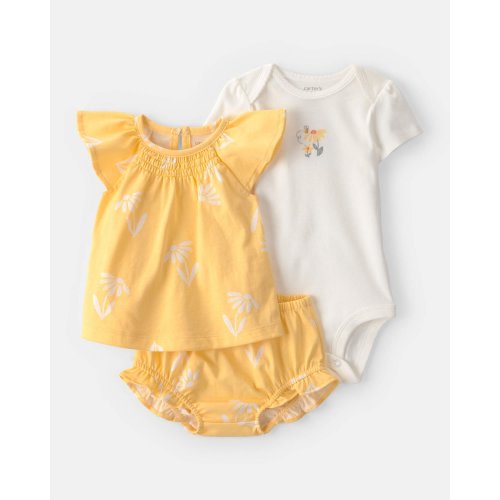 Baby Girl 3-Piece Flower Outfit Set - Yellow/White | Carter's