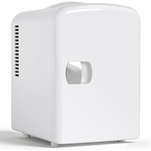 Antarctic Star 4L/6 Can Portable Mini Fridge,Personal Compact Refrigerator,Small Cooler for Food,Drinks or Skin Care, AC/DC for Bedroom, Car, Office & Dorm, White